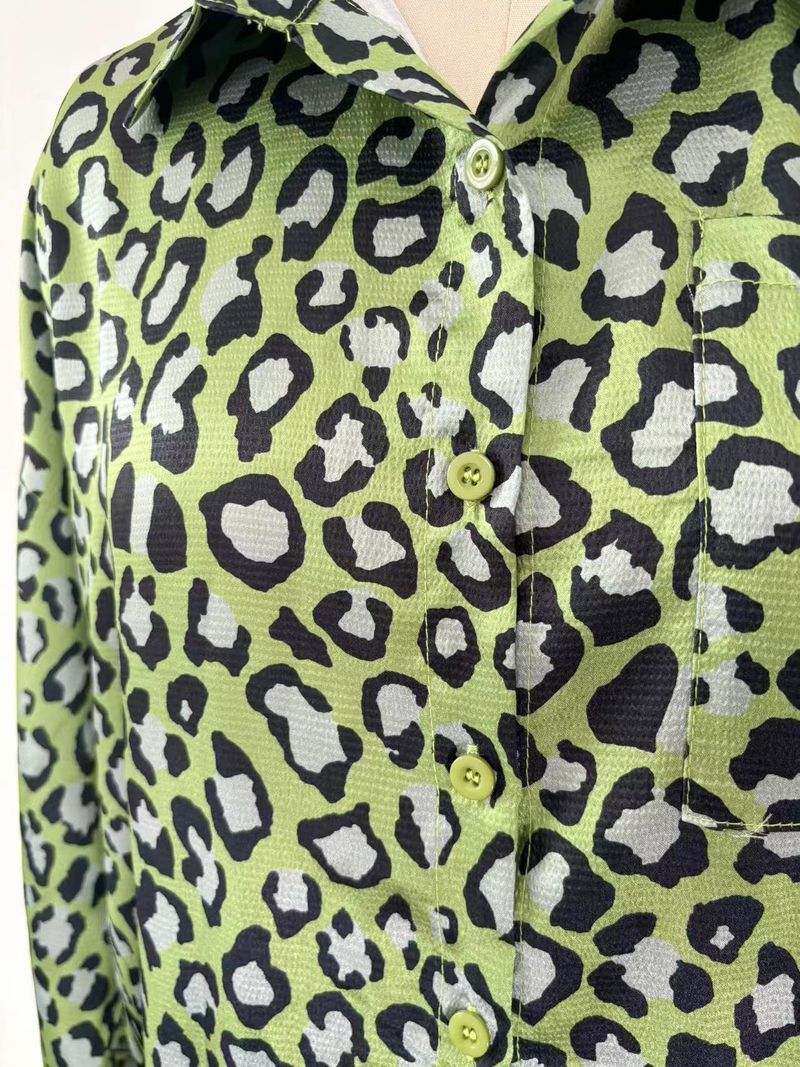 Ensemble deux pièces pour femme, chemise ample décontractée à manches longues et col rabattu, imprimé léopard, pantalon large_voghion.com