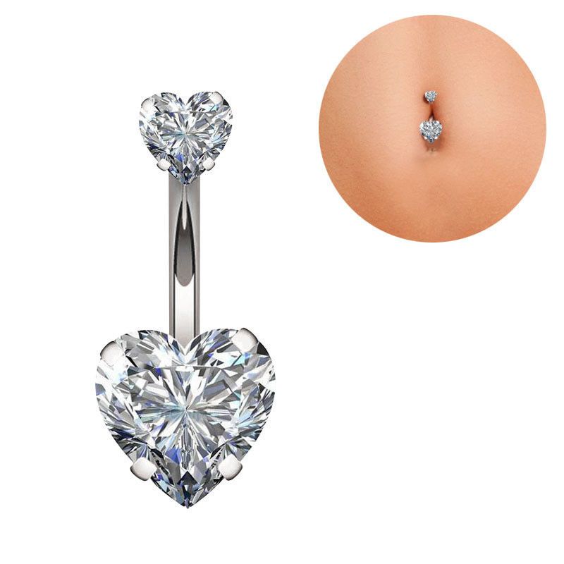 Nuovo piercing all'ombelico in acciaio inossidabile con doppio amore, creativo, in zircone, anello per ombelico, gioiello da piercing femminile_voghion.com