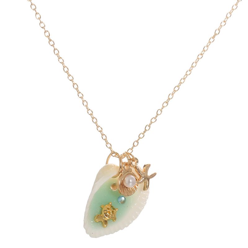 Shell, starfish, pearl, scallop style necklace_voghion.com