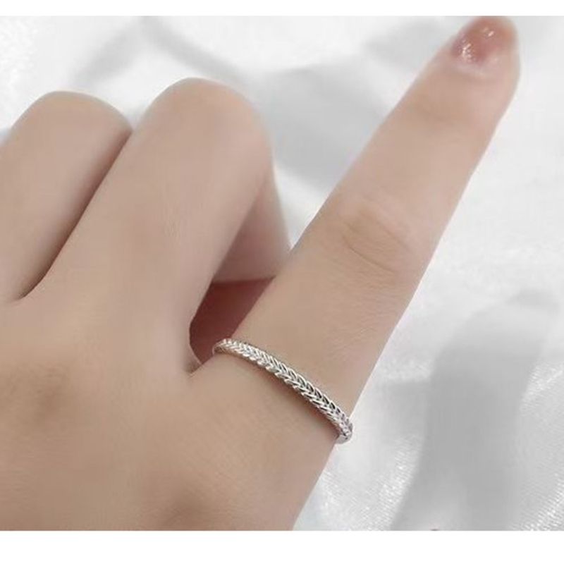 S925 Silberner Weizenährenring für Damen, 2025, neues zartes Nischendesign, bester Freund, Partnerring, schlichtes Band, verstellbar, Index_voghion.com