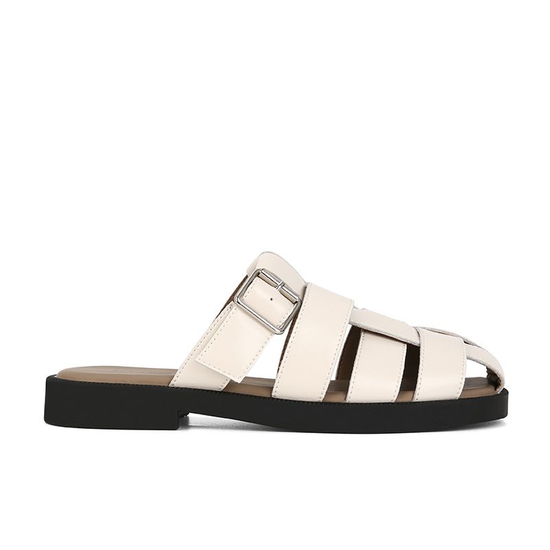 Sheepskin Version Su Yinyin Covers Up Ugliness, Real Leather Bag Head, Half Drag Woven Hollow Flat Roman Sandals,_voghion.com