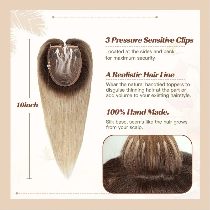 Parrucche con frangia, base in seta, clip in extension per capelli da donna, capelli umani Remy biondi e castani ombré_voghion.com