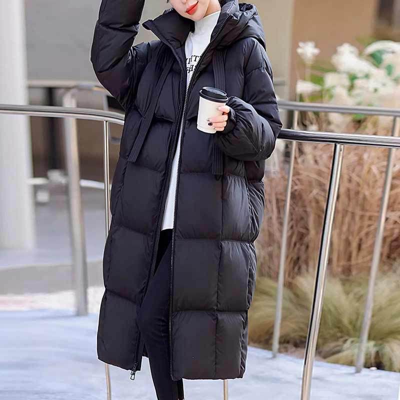 Daunenjacke für Damen, mittellang, über dem Knie, Winter, neue modische dicke weiße Entendaunen, lockere Brotjacke, Trend_voghion.com