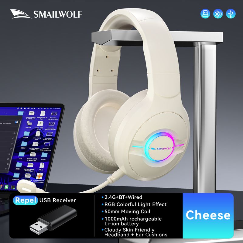 Smailwolf L50 Bluetooth Wireless Headphones Head-mounted E-sports Gaming Computer/mobile/ipad With Microphone_voghion.com