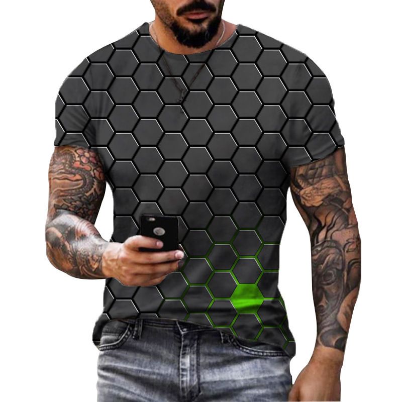 Unbeatable Quality 2025 Polygonal Square Pattern 3D Printed Men's Short Sleeved T-shirt_voghion.com