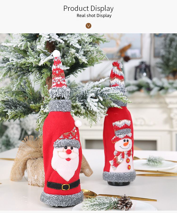 Haube Weihnachten neue außenhandel heißer grau flanell verpackung kappe rotwein flasche set rotwein tasche champagner dekoration_voghion.com