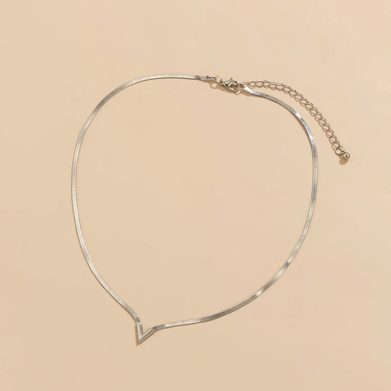 Qianbihe Adjustable Extended Chain Oblate Men V-shaped Charm Choker Necklace Jewelry Accessories-Sier_voghion.com