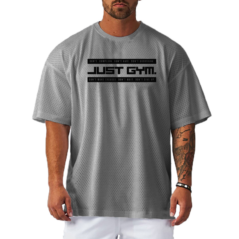 Übergroßes Herren-Kurzarm-Fitness-Muskel-T-Shirt in Übergröße mit lockerem Netzstoff_voghion.com