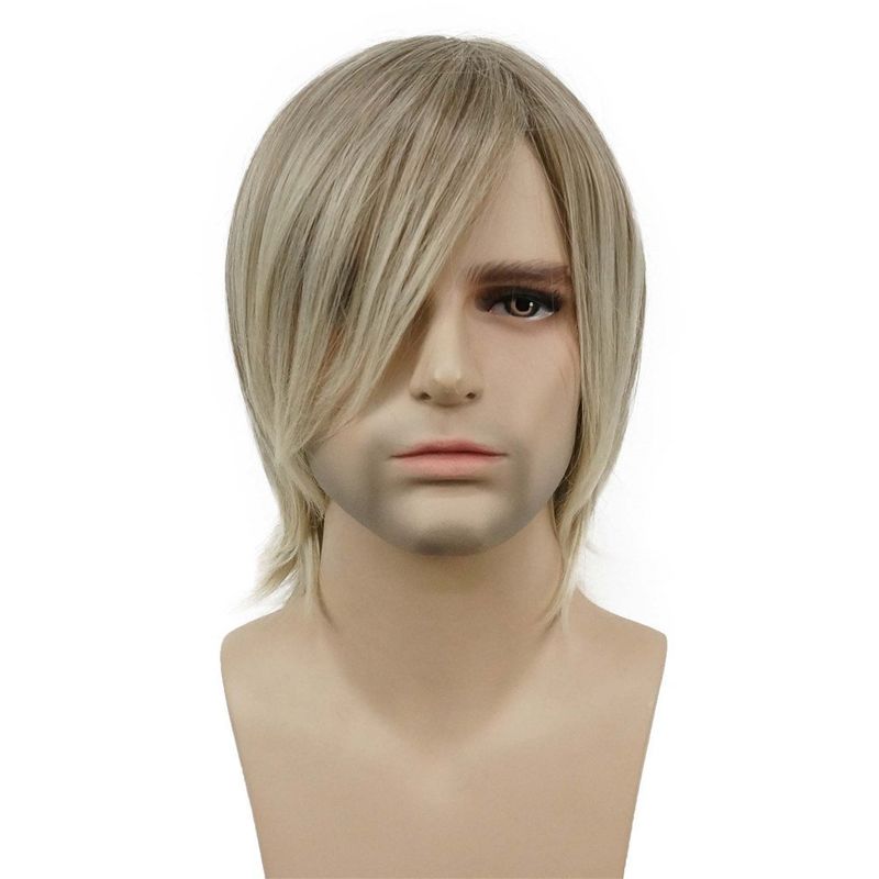 Synthetic Clip-in New Men's Wig Men's Golden Side Parted Medium Length Wig Temperament Wig_voghion.com