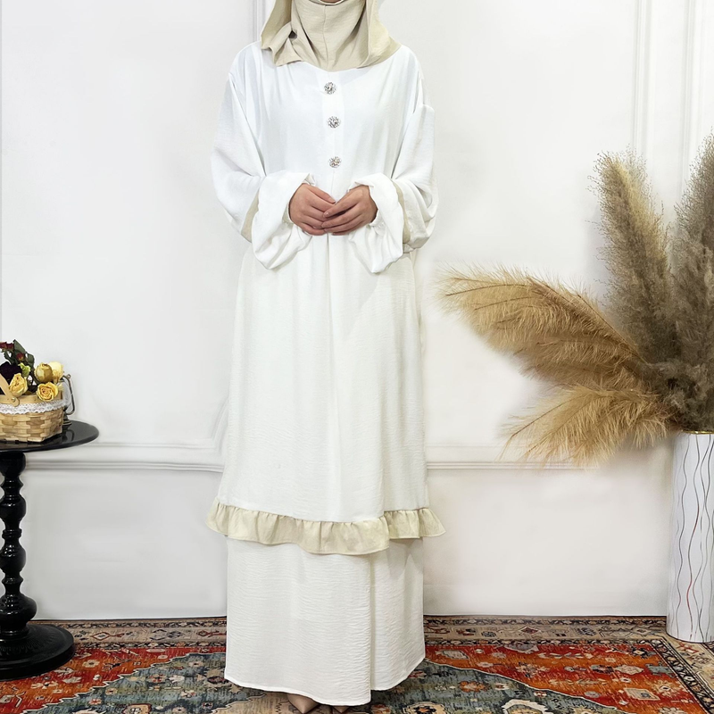 Women's Clothing Solid Color Ruffled Burkha Two Piece Set_voghion.com