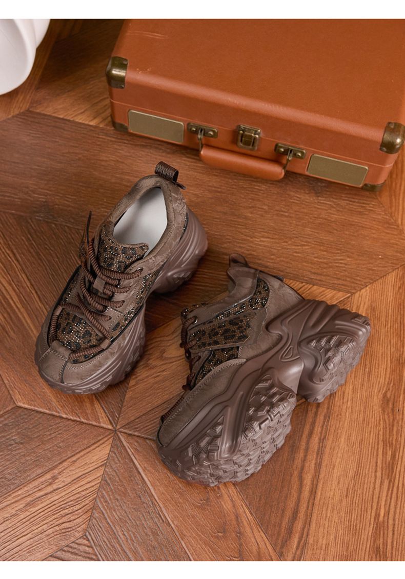 Thick soled dad shoes women, 2024 autumn winter new fashionable and versatile leopard print rhinestone casual shoes,_voghion.com