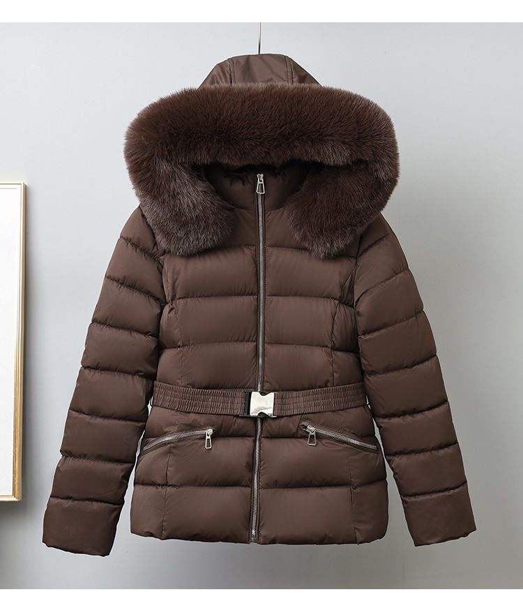 Women's Clothing Short Puffer Jacket With Faux Fur Hood Warm Winter Coat With Cozy Faux Fur Trim, Lightweight Quilted Outerwear For Petite & Plus Size_voghion.com