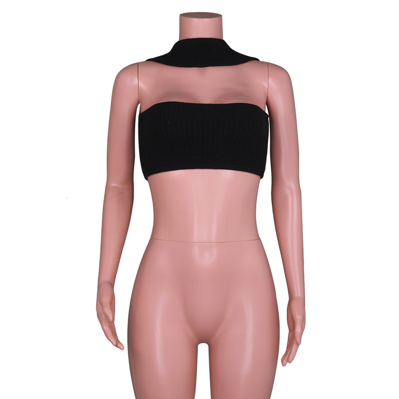 2025 Îmbrăcăminte europeană și pentru femei, sexy, cu halter de vacanță, iepure, fleece tricotat, pulover, fără bretele, vestă, maiou_voghion.com