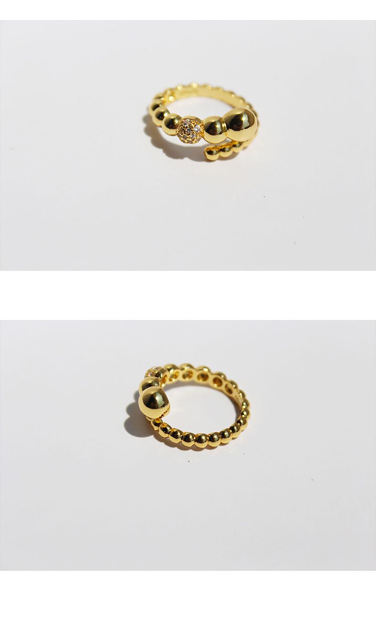 Gioielli da donna in ottone placcato oro, design di nicchia, con pallina d'oro irregolare, zircone, anello aperto, struttura in metallo, gioielli da mano_voghion.com