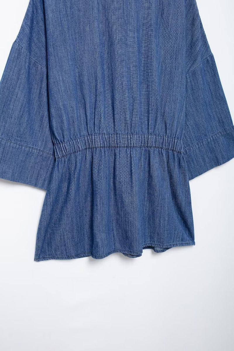 Women's Denim Shirt & Wide Leg Pants Set - Casual Office Wear, Comfortable Stretch Fabric, Adjustable Waist Tie, Autumn Fashion_voghion.com