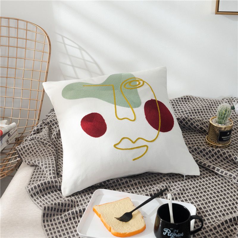 Minimalistisches abstraktes Gesichtskissen – Modernes Dekokissen für Sofa/Büro (inkl. Einsatz 18x18 Zoll, weiches Polyester, zeitgenössische Heimdekoration)_voghion.com