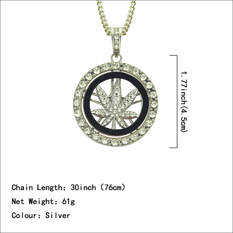 European And American HipHop Maple Leaf Wheel Pendant Necklace Personalized Men's Fashion Trendy Rotating Pendant Accessories_voghion.com