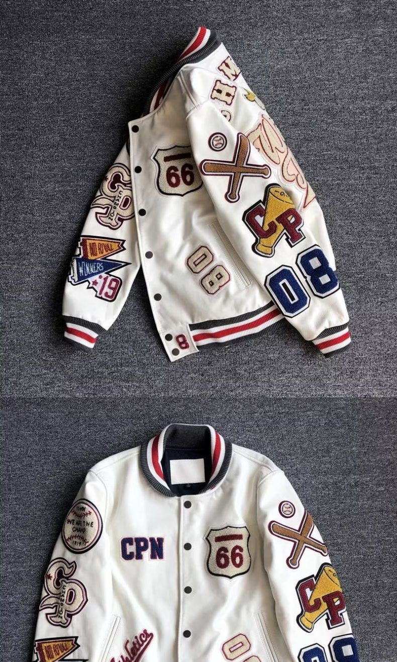 Men's Clothing New heavy industry embroidered leather jacket men's casual short jacket baseball jacket PU leather short jacket loose top ins trend_voghion.com