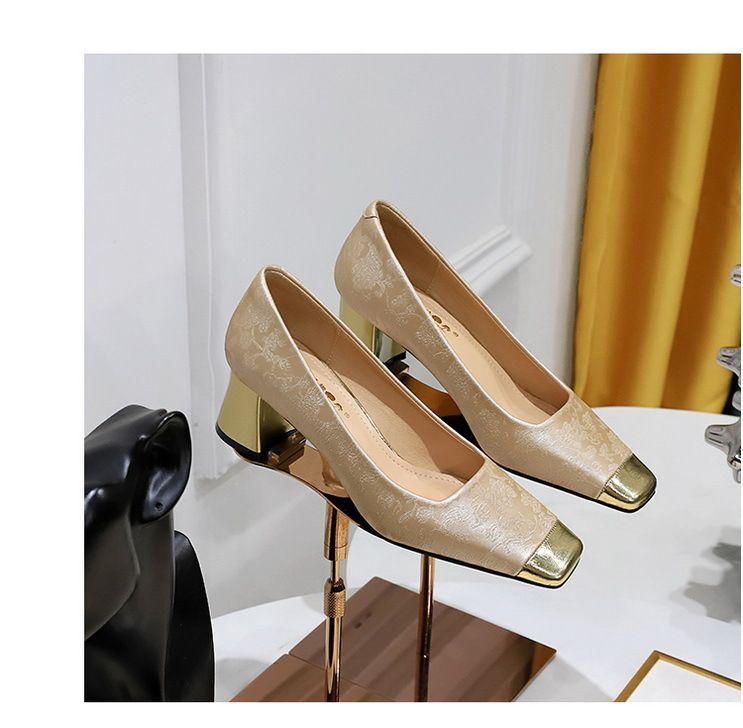 5288-8 Stil Damenschuhe, Luxus, elegant, dicker Mittelabsatz, heller Mund, farblich blockierte quadratische Zehenpartie, bestickte Seide,_voghion.com
