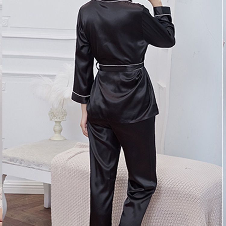 luckyqqyp Braut-Bademantel für Damen, hochwertiger Bademantel im europäischen und amerikanischen Stil, zweiteiliges Set aus luxuriöser, sexy, glatter Eisseide_voghion.com