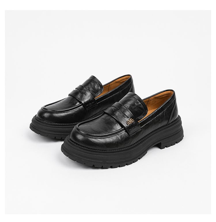 Women's Thick-Soled Loafers Spring 2025 New Genuine Soft Bottom Chunky Heel Lazy Slip-on Single-Layer British Style_voghion.com