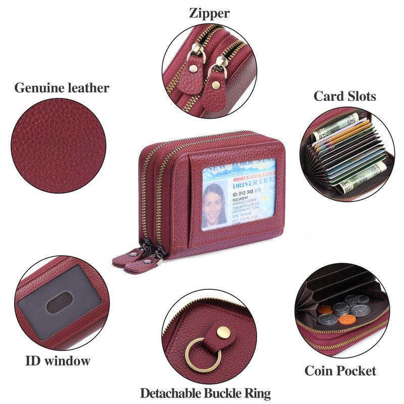 First Layer Cowhide Double Layer Zipper Organ Card Holder Women's rfid Anti-Magnetic Leather Key Case Card Holder ID Card Holder_voghion.com