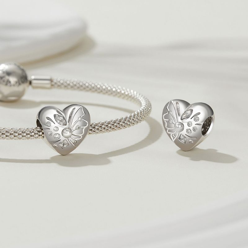 Dreamy Heart Butterfly Charm Sterling Silver Charm,BSC1048_voghion.com
