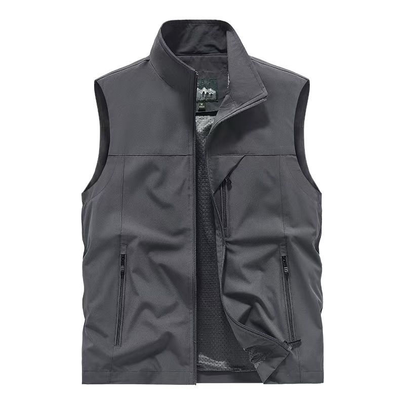 Spring And Summer Polyester Vest Casual Men's Stand Collar Multi Bag Workwear Top Outdoor Photography Fishing Camisole_voghion.com