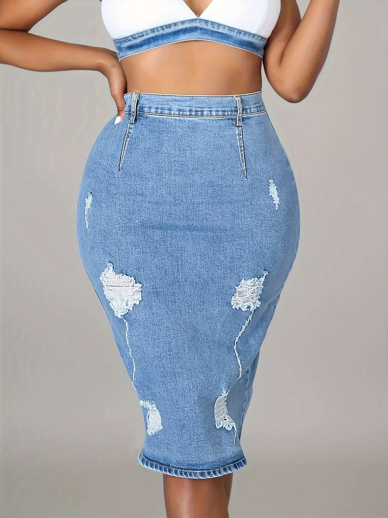 Denim skirt for women thin skirt light color hip-wrapped split denim skirt_voghion.com