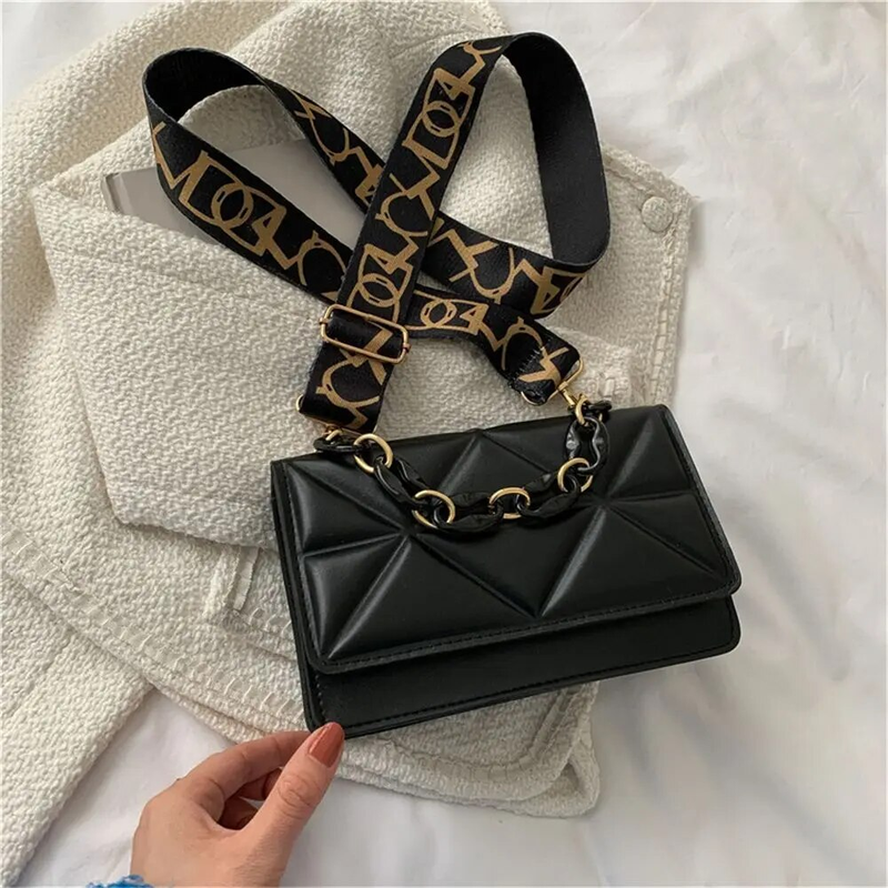 Borsa a tracolla da donna alla moda Borsa con patta in pelle PU Borsa a tracolla casual con catena in metallo di grande capacità femminile_voghion.com