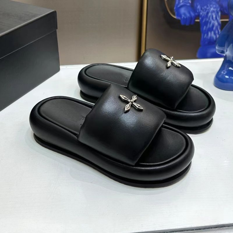 2026 Celebrity High Style Version Sandali con incrocio e fiore nero a palloncino Pantofole in pelle con una sola parola Suola spessa Altezza aumentata_voghion.com