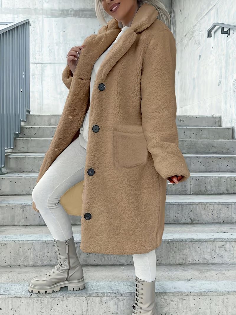 Damenbekleidung Herbst und Winter Damen Pelz Revers Plüschmantel langer Mantel_voghion.com