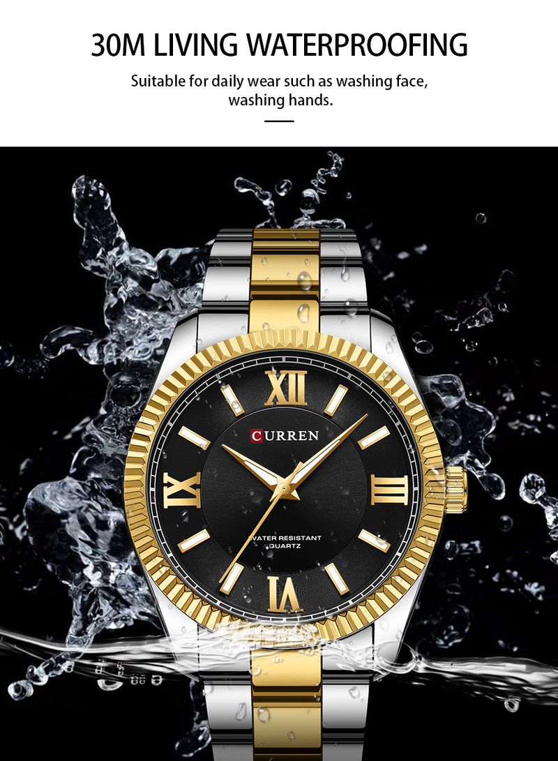 Men's Business Quartz Watch With Roman Numerals, Waterproof Large Dial Stainless Steel Dress Watch For Professional Style_voghion.com