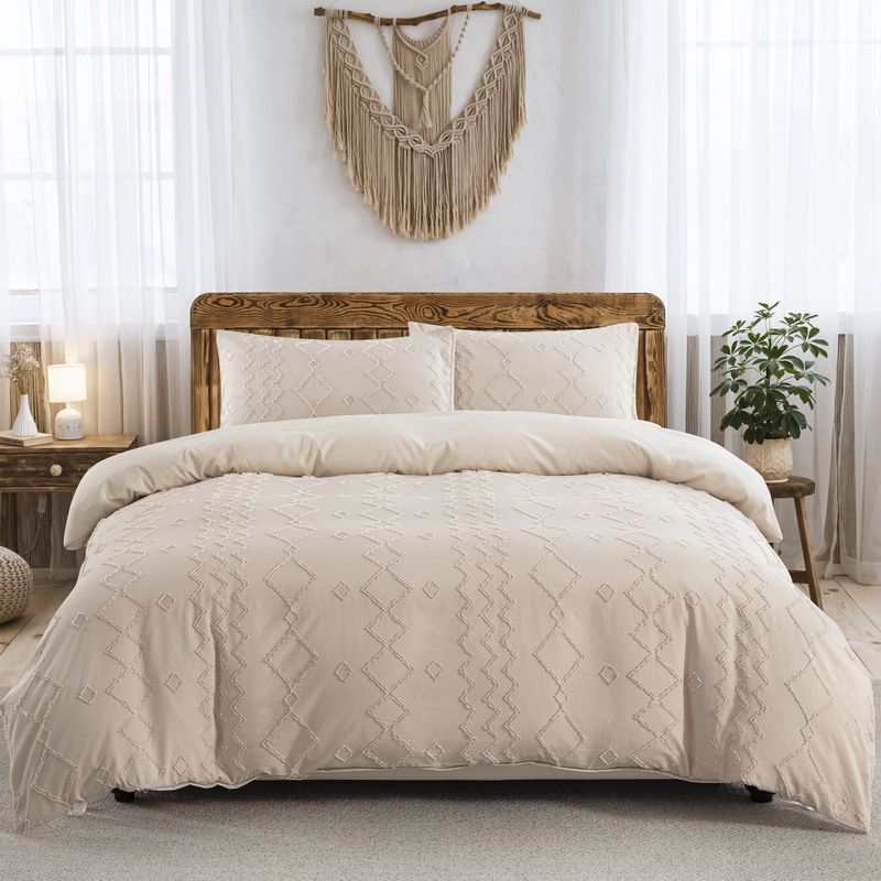 Embroidery Diamond Light Khaki Quilt Cover Home Textile Bedding Three Piece Set_voghion.com