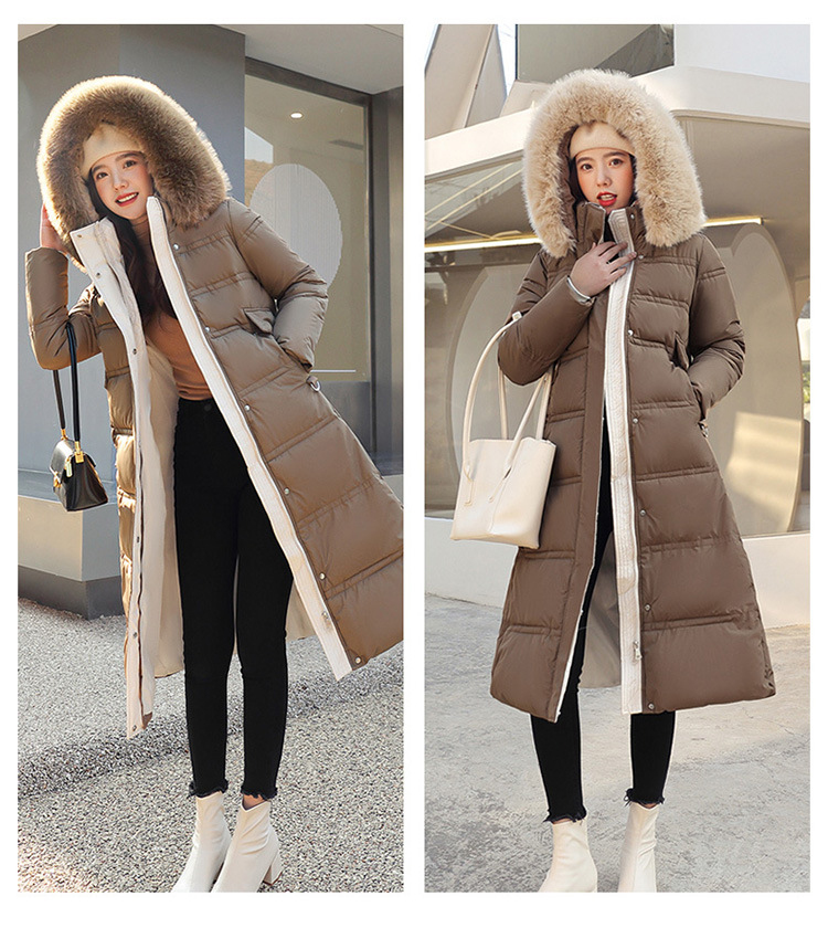 Abbigliamento da donna collo grande dimagrante per capelli più giacca lunga imbottita in cotone giacca lunga imbottita in cotone con cintura sopra il ginocchio da donna_voghion.com