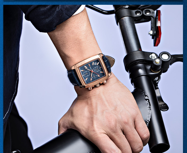 Orologio quadrato di lusso da uomo - Cronografo impermeabile con datario e lancette luminose (stile business, cinturino in pelle, resistenza all'acqua fino a 30 m)_voghion.com