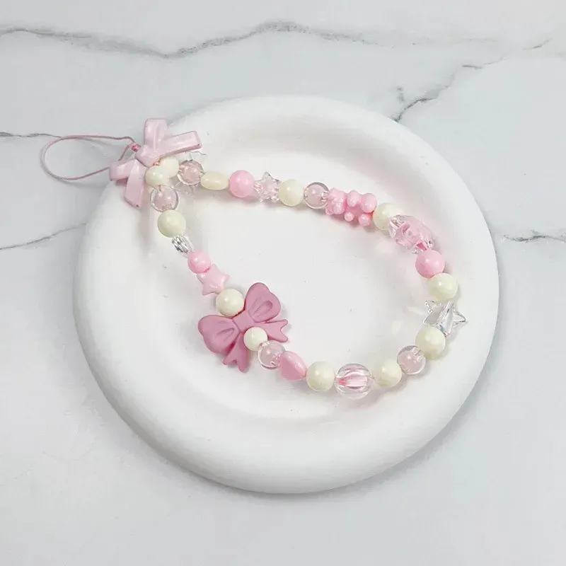 Catenina per telefono con ciondolo carino coreano a forma di orso, cuore, fiocco, per iPhone, da donna e da ragazza, con cordino e perline._voghion.com