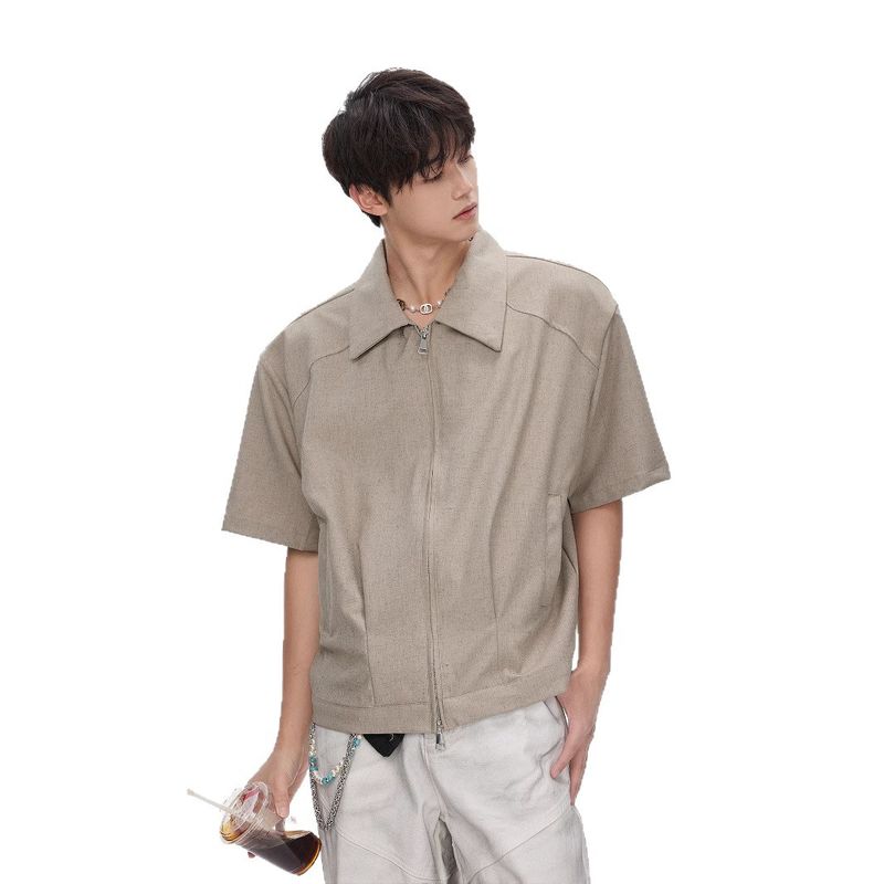 Cleanfit Oversized Double Zier Sleeve Jacket voor heren 2025 zomer nieuwe Amerikaanse stijl korte brede boxy gewatteerde schouder_voghion.com