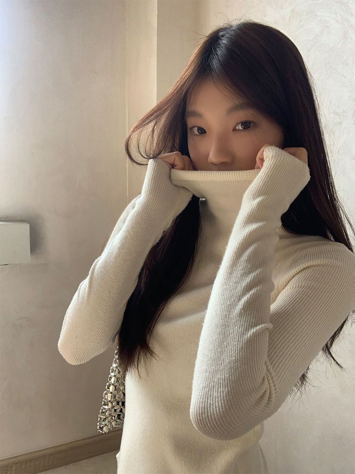 Camicia versatile in maglia Red Pavilion da donna, stile occidentale, edizione coreana, impilata, vestibilità slim, collo alto, maniche lunghe_voghion.com