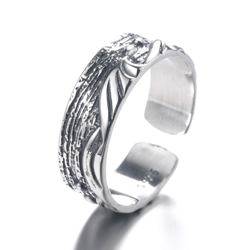 Anello aperto regolabile alla moda in argento puro con motivo a onde oceaniche, stile freddo, per uomo_voghion.com