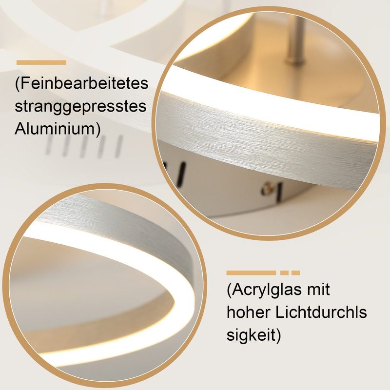 Glitzerlife LED Deckenleuchte - Wohnzimmerlampe Modern Dimmbar 40CM Schlafzimmerlampe Mit Fernbedienung Gold 2 Ring Aus Acryl 46W Deckenbeleuchtung_voghion.com