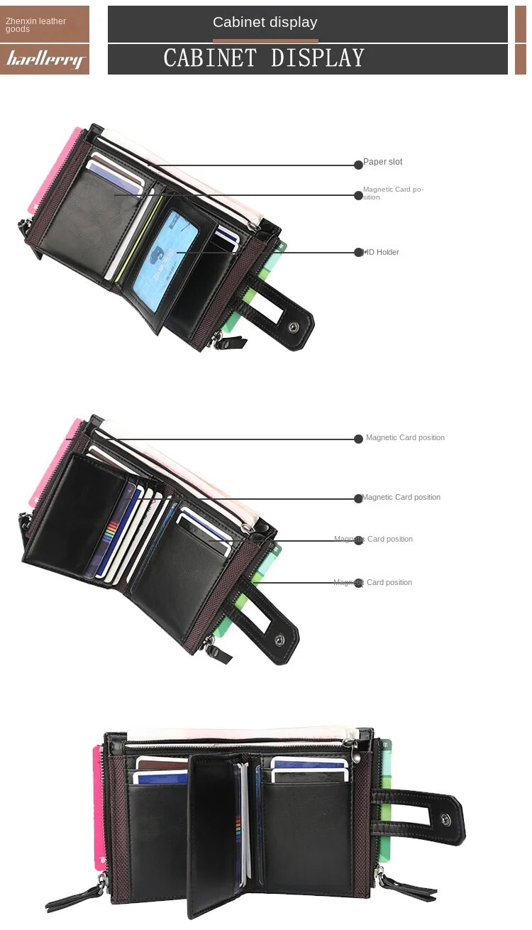 Wallet/Men's Short Retro Double Zipper Multifunctional Wallet/Fashionable Multi-Card Coin Purse Lovers_voghion.com