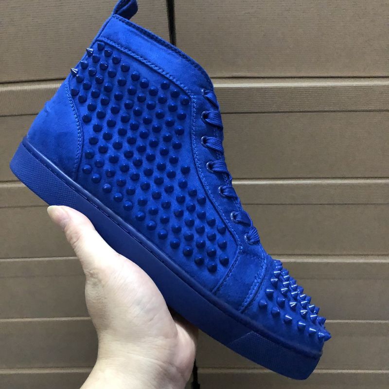Chaussures tendance automne-hiver à semelles rouges CL pour hommes, baskets montantes en cuir véritable cloutées à strass pour femmes, style décontracté_voghion.com