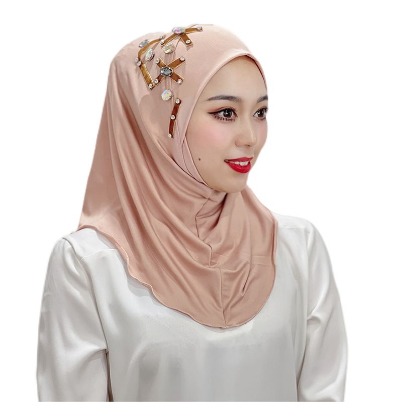 Damen Hijab, einfarbig, elastisch, geometrisches Kreuzmuster, Schal, Mütze, Baotou-Mütze, ethnische Mütze_voghion.com
