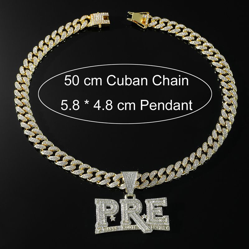 Gorąco sprzedający się naszyjnik z wisiorkiem PRE z diamentową literą i męskim punkowym łańcuszkiem kubańskim oraz spersonalizowanymi dodatkami_voghion.com