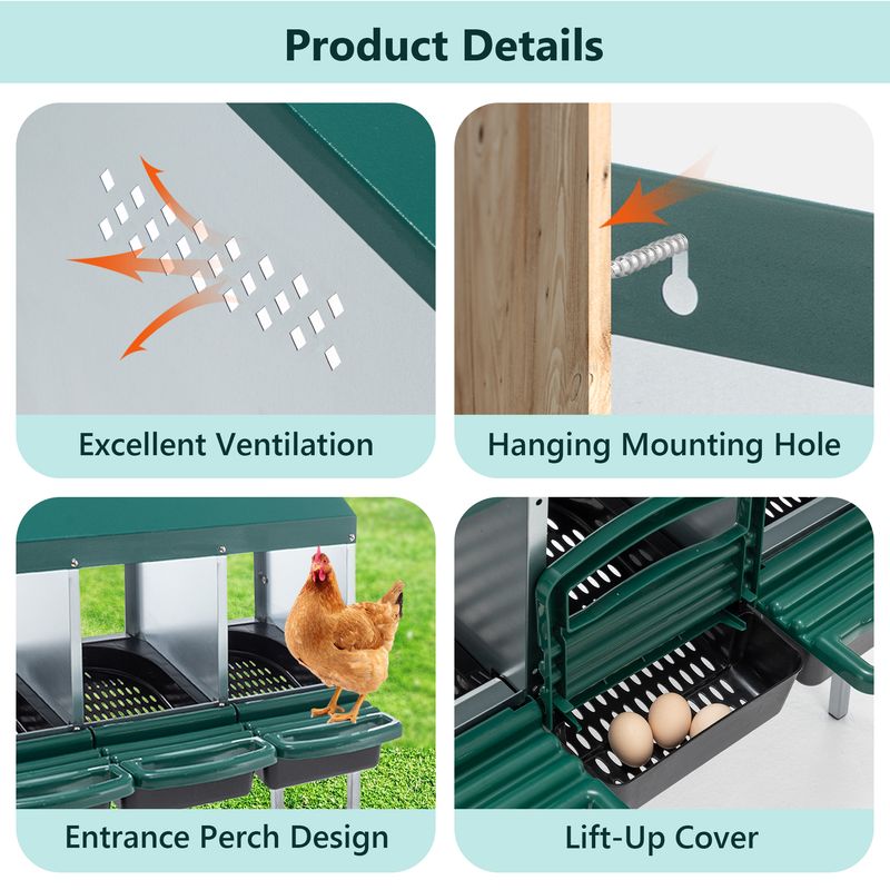 Nesting Boxes For Chickens, 3 Holes Chicken Nesting Boxes With Legs, Chicken Laying Box With Lid Cover, For Outdoor Chicken Coop Farm Yard, Rreen_voghion.com