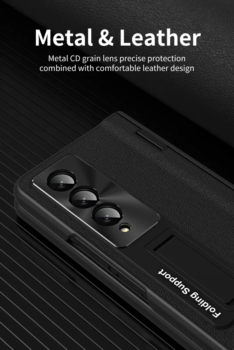 For Samsung Galaxy Z Fold5 4 3 Deksel Skallmembran Integrert Vanlig Lærbrakett Folding Hengsel Alt-inkludert_voghion.com