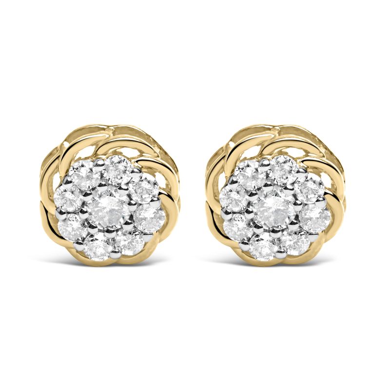 10K Yellow Gold Plated .925 Sterling Silver 1/2 Cttw Diamond Cluster Stud Earrings (J-K Color, I2-I3 Clarity)_voghion.com