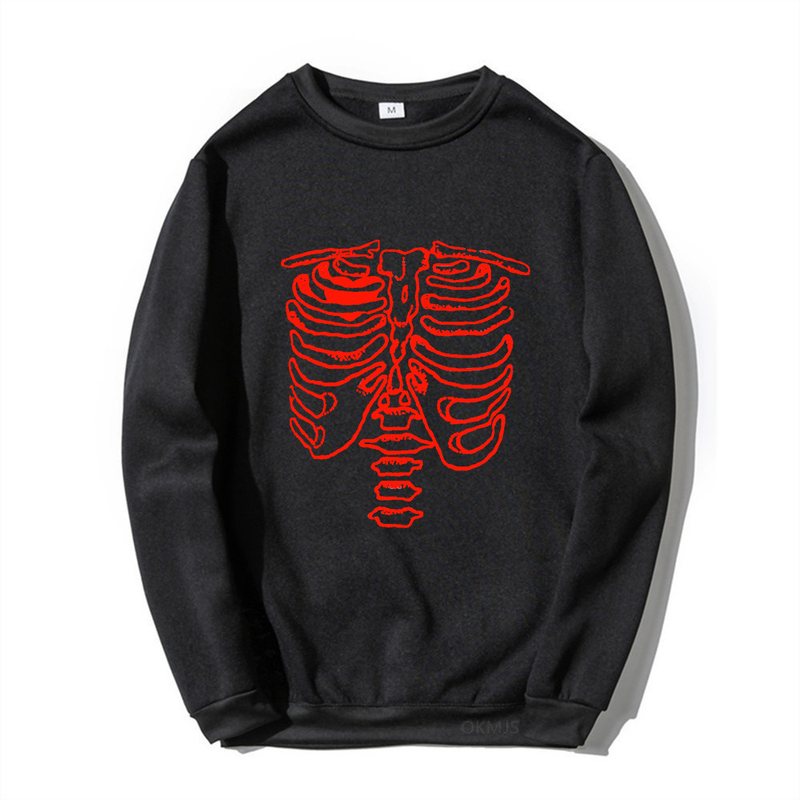 Sudadera con cuello redondo de popa de calavera oscura, sudadera deportiva con oscilación inferior roscada para hombres y mujeres, jersey gótico para parejas_voghion.com