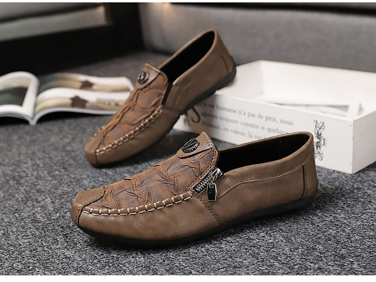 Herrenschuhe, Einzelschuhe, lässige Lederschuhe mit Retro-Reißverschluss, Slip-on-Loafer für Herren, Fahrschuhe mit weichen Sohlen, Erbsenschuhe_voghion.com